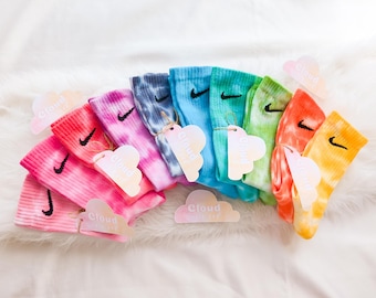 Tie Dye NIKE Socks - 'The Dappled Dye Collection' - Purple, Pink, Red, Blue, Orange, Yellow, Turquoise, Green, Aquamarine - Custom Made
