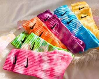 Tie Dye NIKE Socks - 'The Ripple Dye Collection' - Red, Green, Purple, Pink, Blue, Peach, Yellow, Turquoise - Custom Made