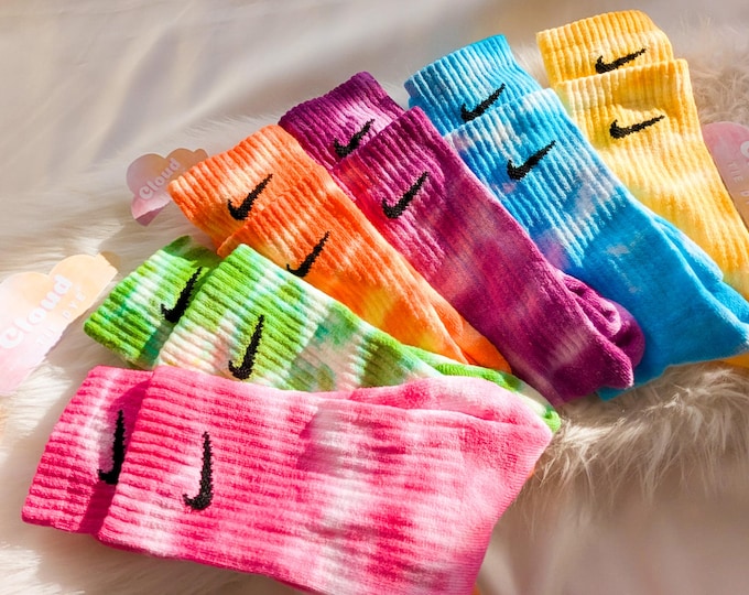 Tie Dye NIKE Socks - 'The Ripple Dye Collection' - Red, Green, Purple, Pink, Blue, Peach, Yellow, Turquoise - Custom Made