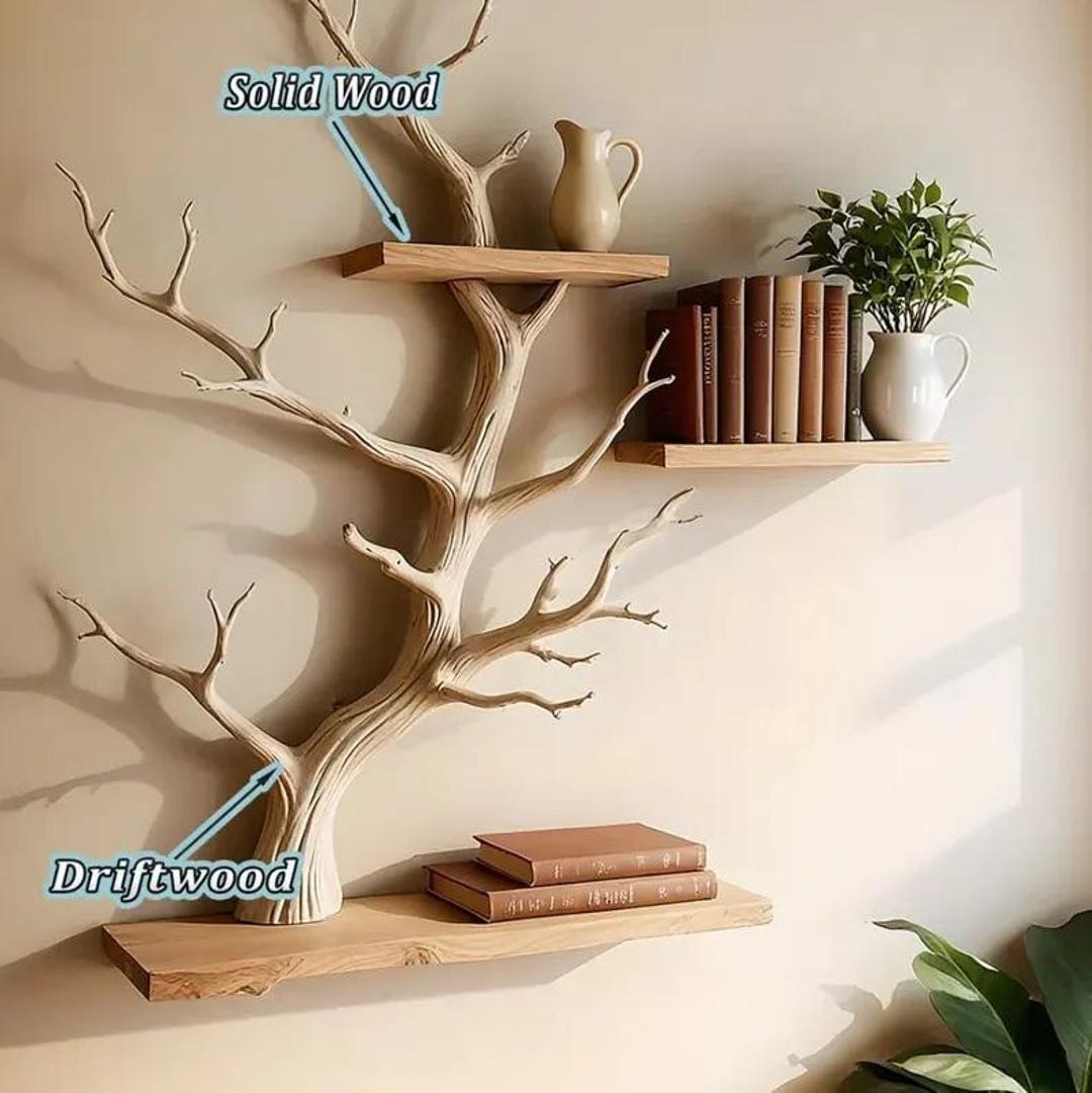 Nature Tree Wall Shelf | Handmade Wooden Branch Bookshelf | Rustic ...