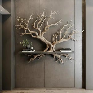 Tree Branch Book Shelf – Nature Inspired Wall Art Bookshelf | Rustic Tree Wall Shelf | Organic Wood Display for Books & Plants