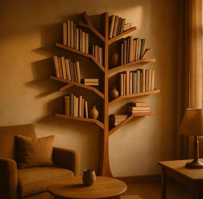 Handcrafted Wooden Tree Art BookShelves | Nature-Inspired Bookshelf | Unique Wooden Bookcase for Home Decor