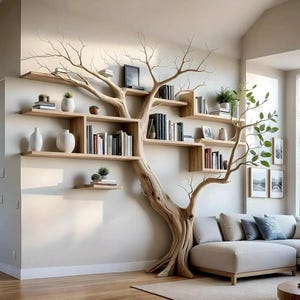Tree Branch Floating Corner Shelf | Handmade Wall-Mounted Bookcase | Natural Live Edge Wooden Decor – Skywidz