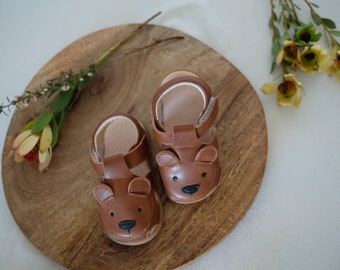 Tan Leather Sandals, Brown Bear Shoes, Baby Toddler Early Walkers, Birthday Gift, Wedding Special Occasion, Boy Girl Unisex Kids Children