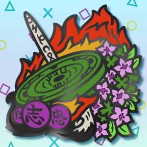 May include: A green and black circular design with flames and flowers. The design includes the text "&" and "Soul".