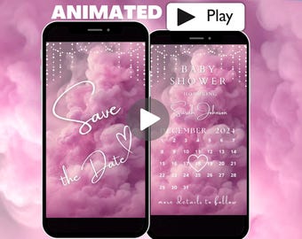 Animated Save The Date Baby Shower Invitation Video Template, Calendar Baby Shower Save The Date Card Invite, Pink Modern Digital Invitation