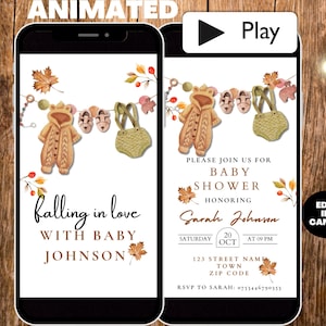 Animated Fall Baby Shower Invitation, Faling in Love Baby Shower Video Invite, Autumn Thanksgiving Baby Shower Digital Invitation Template