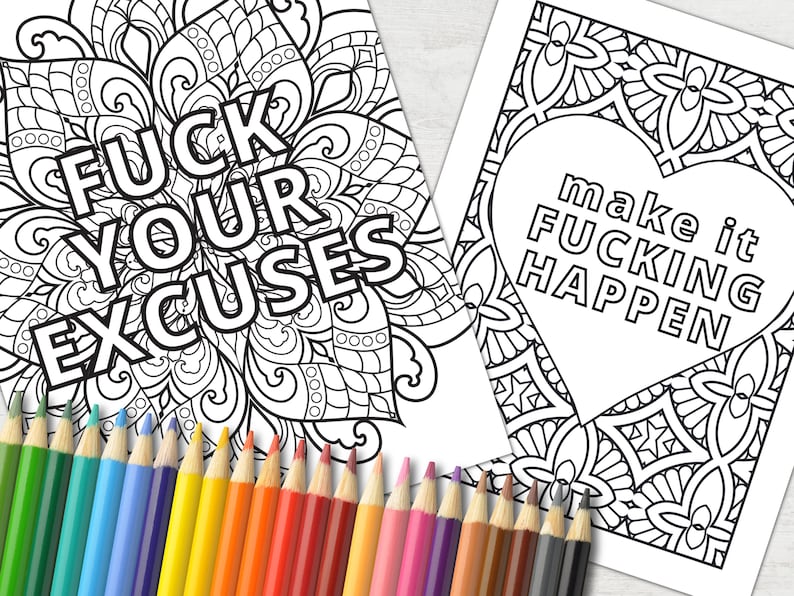 10 Motivational Quotes Adult Coloring Pages With Swear Words - Etsy