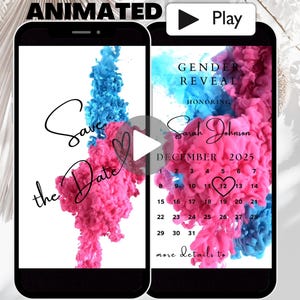 Gender Reveal Save The Date Card Einladungsvorlage, Animierter Kalender Gender Reveal Save The Video Invite, Gender Reveal Ideen Digital