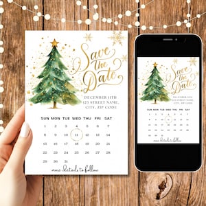 Bearbeitbar Save The Date Weihnachtsvorlage, druckbare Weihnachten Save The Date Kalender Einladungskarte, Weihnachtsfeier einladen