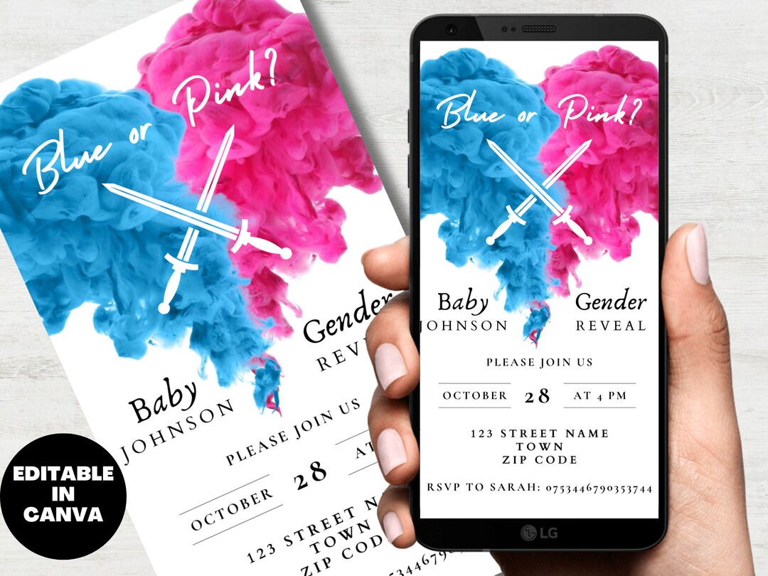 Lightsaber Themed Gender Reveal Invitation Template, Digital Download