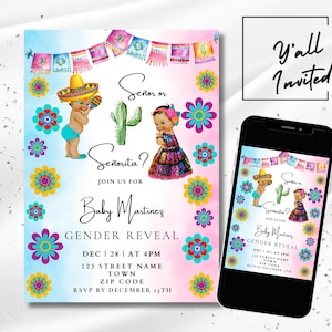 Modèle d'Invitation mexicaine Senor ou Senorita, invitation modifiable Fiesta Gender Reveal, carte d'invitation numérique Señor o señorita