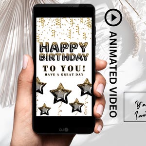 Gold Balloons Happy Birthday E Card, Digital Animated Birthday e-card, Electronic Virtual Birthday Wishes  Ecard Video, Instant Download