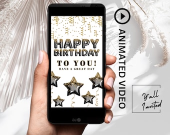 Gold Balloons Happy Birthday E Card, Digital Animated Birthday e-card, Electronic Virtual Birthday Wishes  Ecard Video, Instant Download