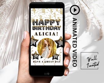Personalised Editable Happy Birthday E-Card Video, Digital Animated Birthday ecard, Virtual Birthday Wishes, Instant Download Balloon e card