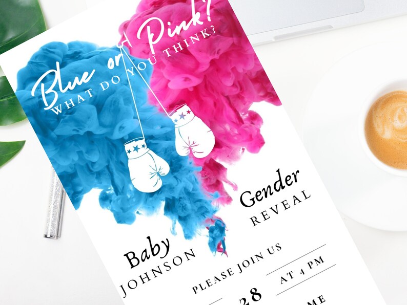 Boxing Themed Gender Reveal Invitation Template, Digital Download
