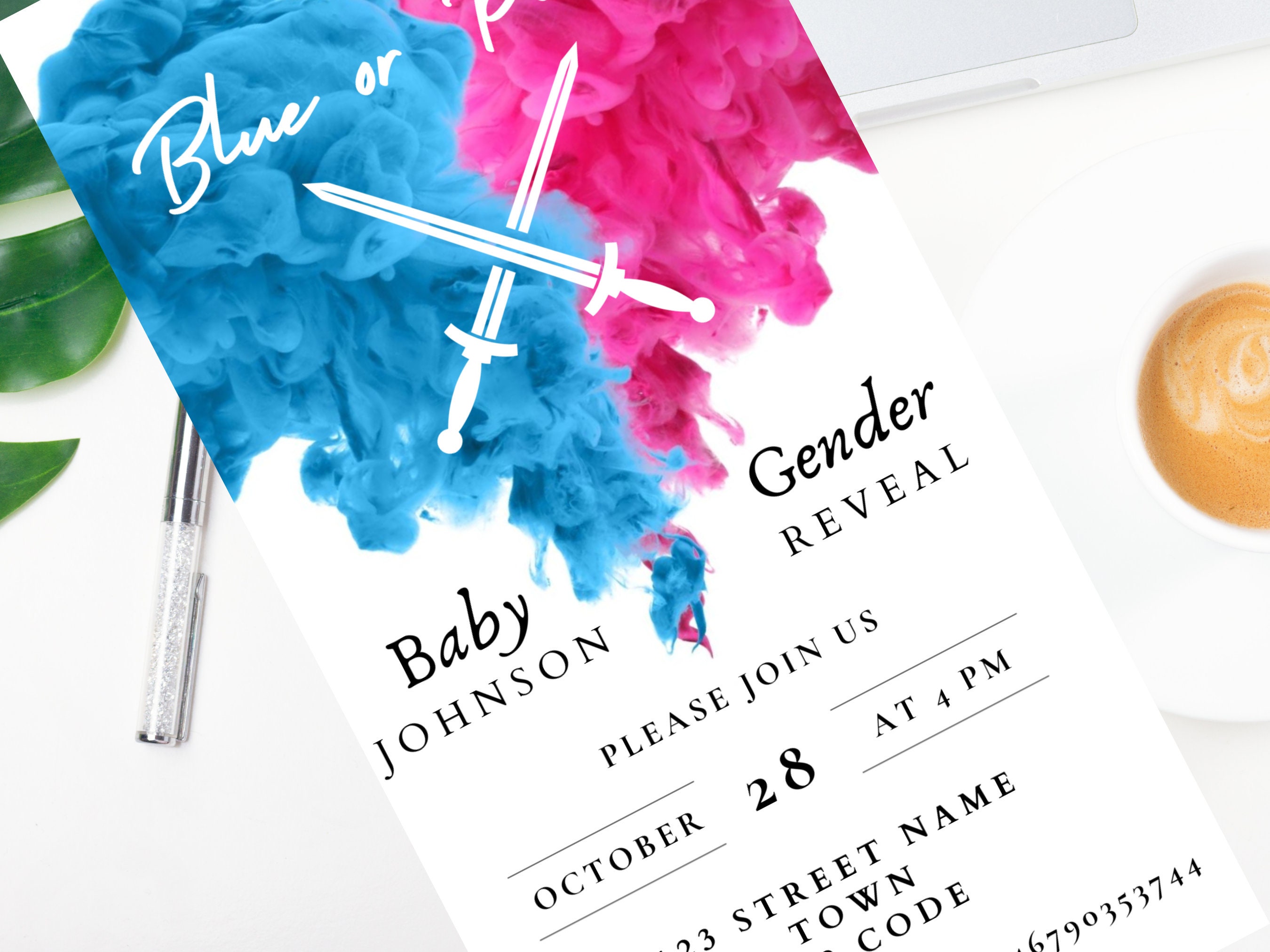 Lightsaber Themed Gender Reveal Invitation Template, Digital Download