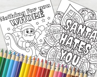 10 Rude Christmas Coloring Pages With Swear Words For Adults, Obscene Offensive Printable Christmas Coloring Book, Digital Download