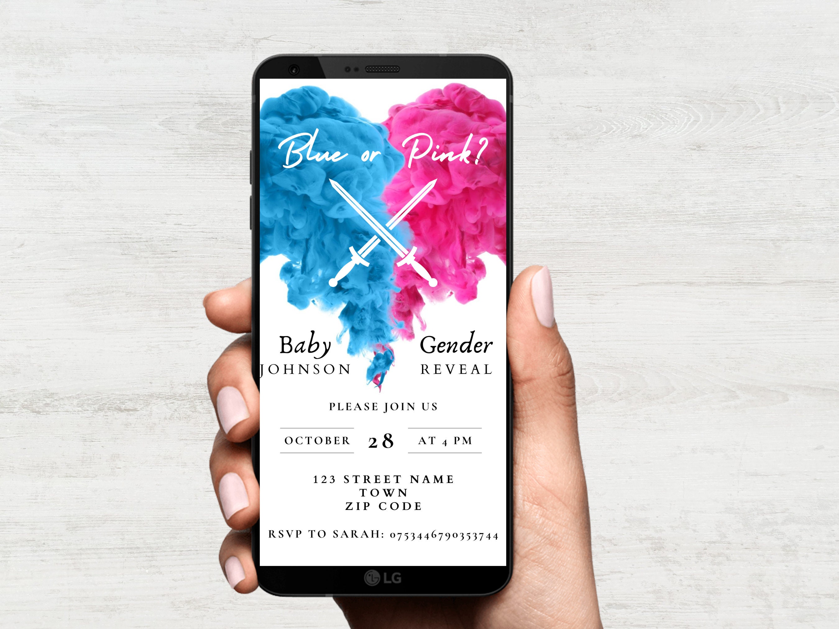 Lightsaber Themed Gender Reveal Invitation Template, Digital Download