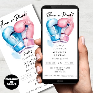 Boxing Themed Gender Reveal Invitation Template, Digital Download Invite