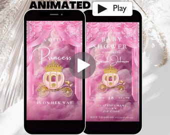 Princess Baby Shower Invitation Template, Animated Princess Carriage Pink Baby Shower Invitation Video, Digital Invite