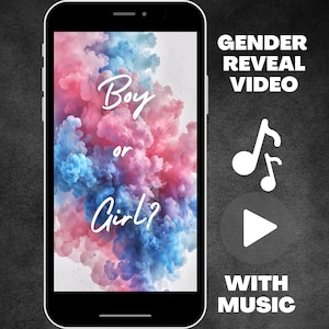 Video animato di rivelazione del genere con musica, gravidanza e annuncio del bambino per testo e social media, è un download digitale istantaneo di un ragazzo ragazza