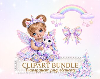 Baby Girl Unicorn Clipart Bundle Set, Digital Printable Nursery ...