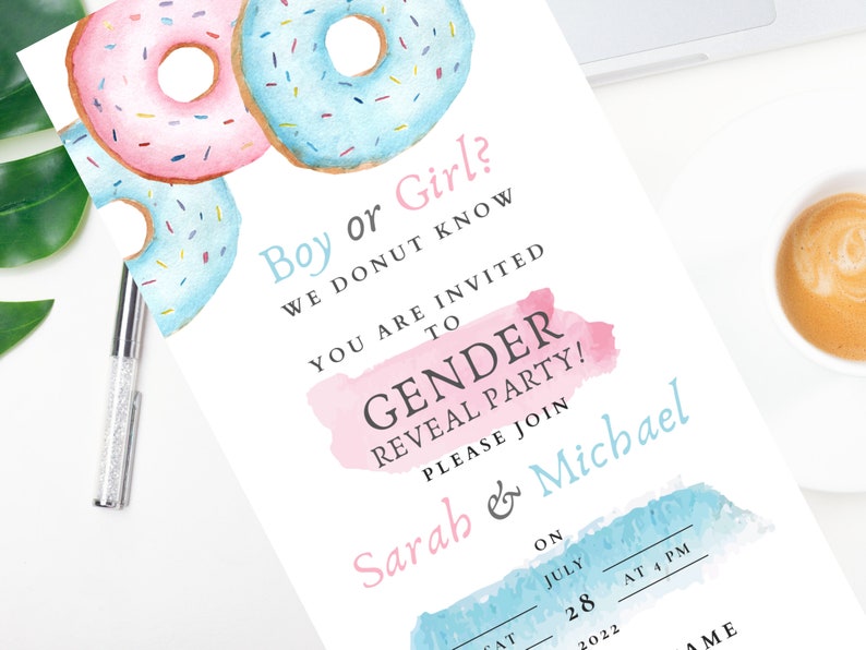 Donut Themed Gender Reveal Invitation, Digital Invite, We Donut Know ...
