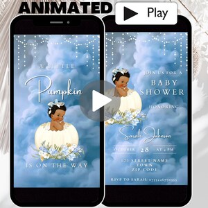 Animated Pumpkin Baby Shower Invitation Template, African American Fall Boy Baby Shower Invitation Video, Digital Download Editable Invite