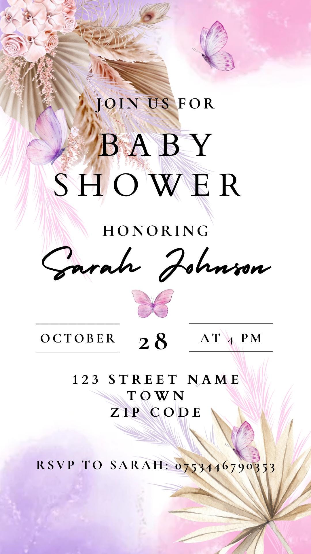 Butterfly Baby Shower Invitation, Girl Baby Shower Video Invite, Purple ...