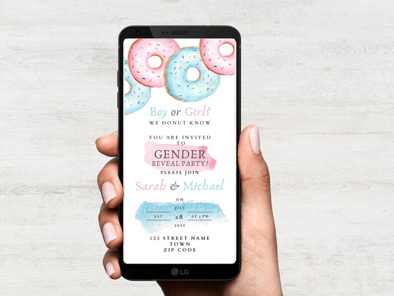 Donut Themed Gender Reveal Invitation, Digital Invite, We Donut Know ...
