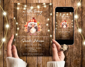 Editable Thanksgiving Baby Shower Invitation Template, Printable Fall Baby Shower Invite, A Little Turkey Baby Shower Digital Invitation