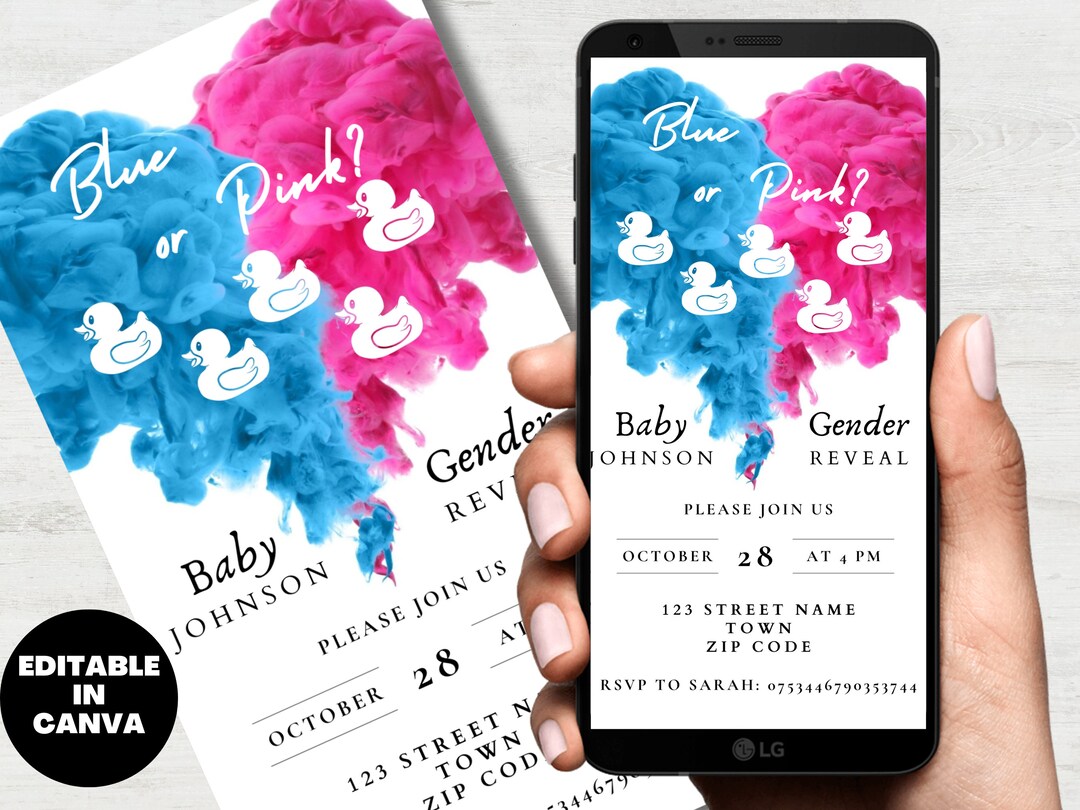Rubber Duck Gender Reveal Invite Digital Download Invitation Etsy