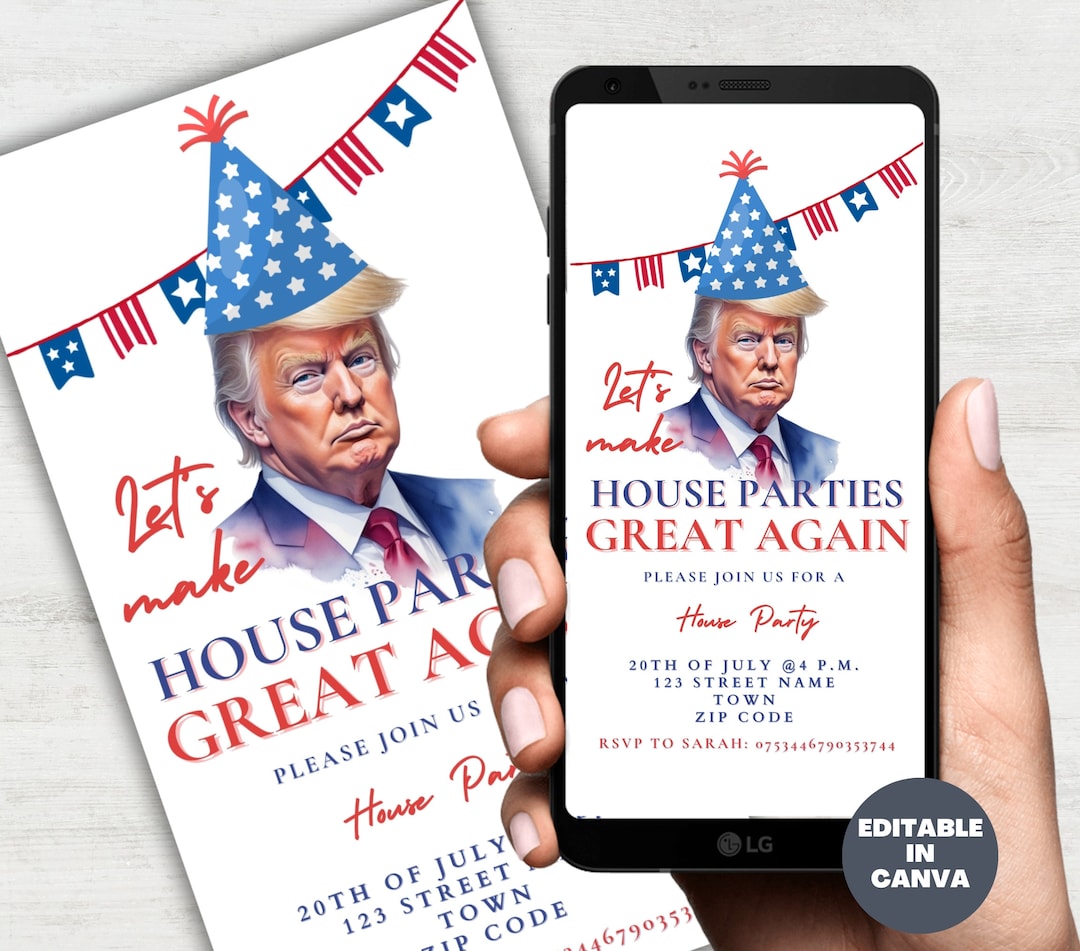 Hagamos que las fiestas en casa vuelvan a ser geniales, divertida  inauguración política de Trump o cualquier plantilla de invitación a fiesta  en casa, descarga digital - Etsy México, image size:1080x951