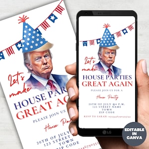 Vamos tornar as festas em casa ótimas novamente, inauguração política engraçada de Trump ou qualquer modelo de convite para festa em casa, download digital