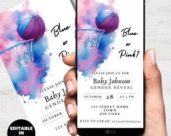 Basketball Themed Gender Reveal Invitation Template, Digital Download, Sports Gender Reveal Invite, Electronic Evite