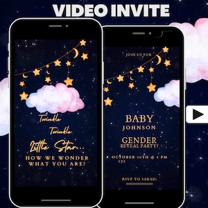 Animated Gender Reveal Invitation With Clouds, Twinkle Twinkle Little Star Theme Video Invite, Digital Download Instant Editable Template