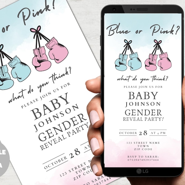 Boxing Themed Gender Reveal Invite, Invitation Template, Digital Download, Box Game Electronic Evite