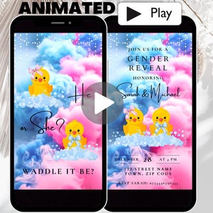 Animierte Gummi Ente Gender Reveal Einladung Vorlage, What The Duck Gender Reveal Invite, Digitales waddle it be Reveal Einladungsvideo