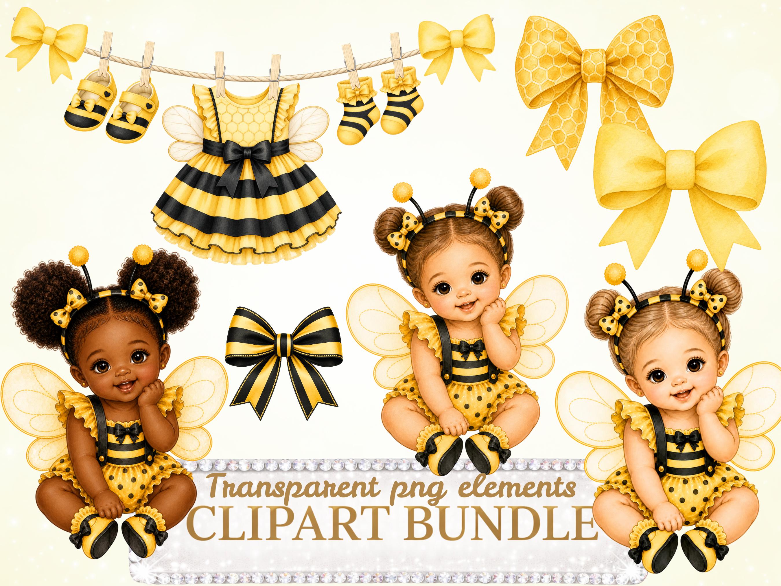 Honey Bee Clipart Bundle Set, Digital Baby Shower Afro Baby Birthday ...