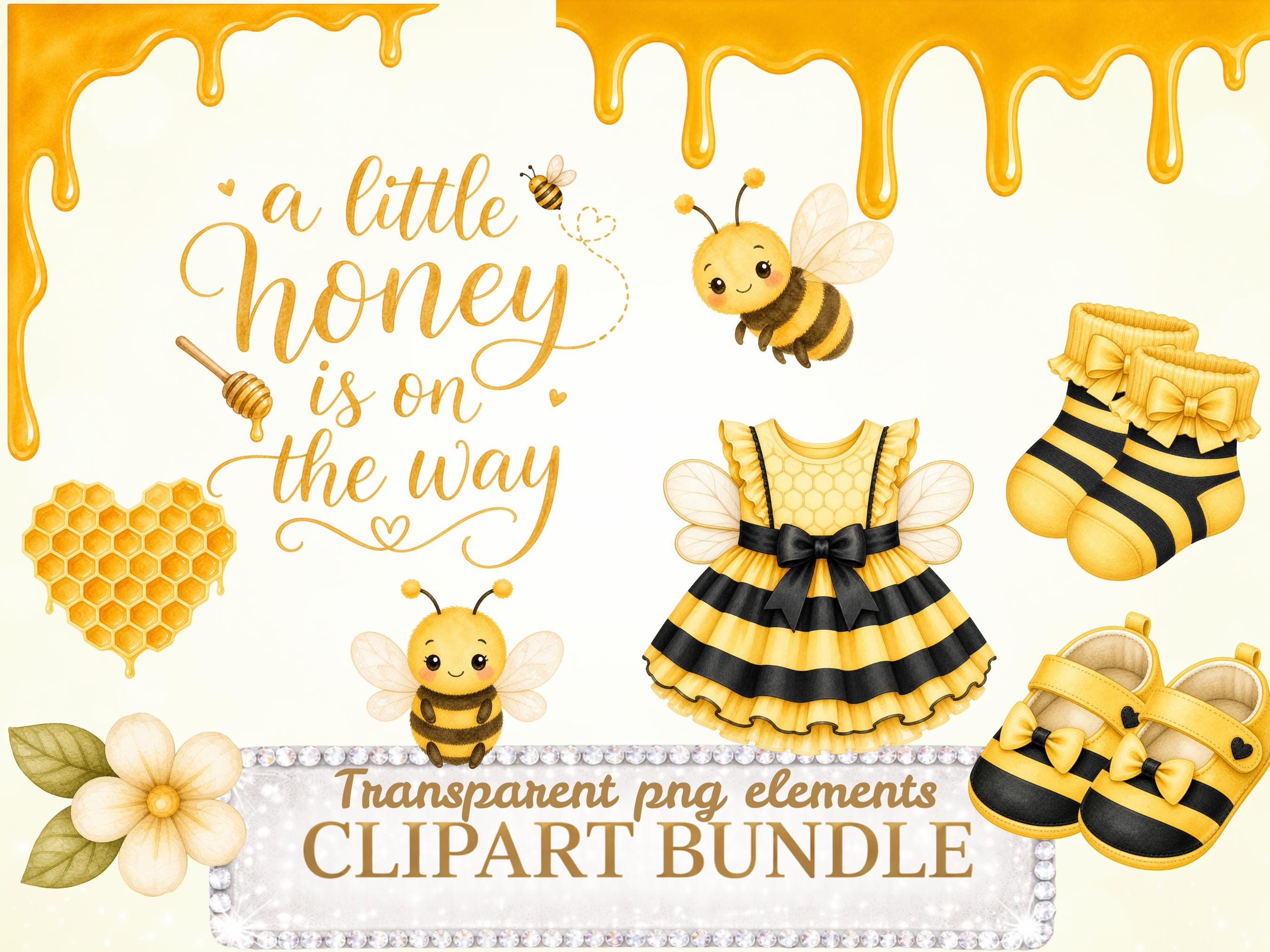 Honey Bee Clipart Bundle Set, Digital Baby Shower Afro Baby Birthday ...