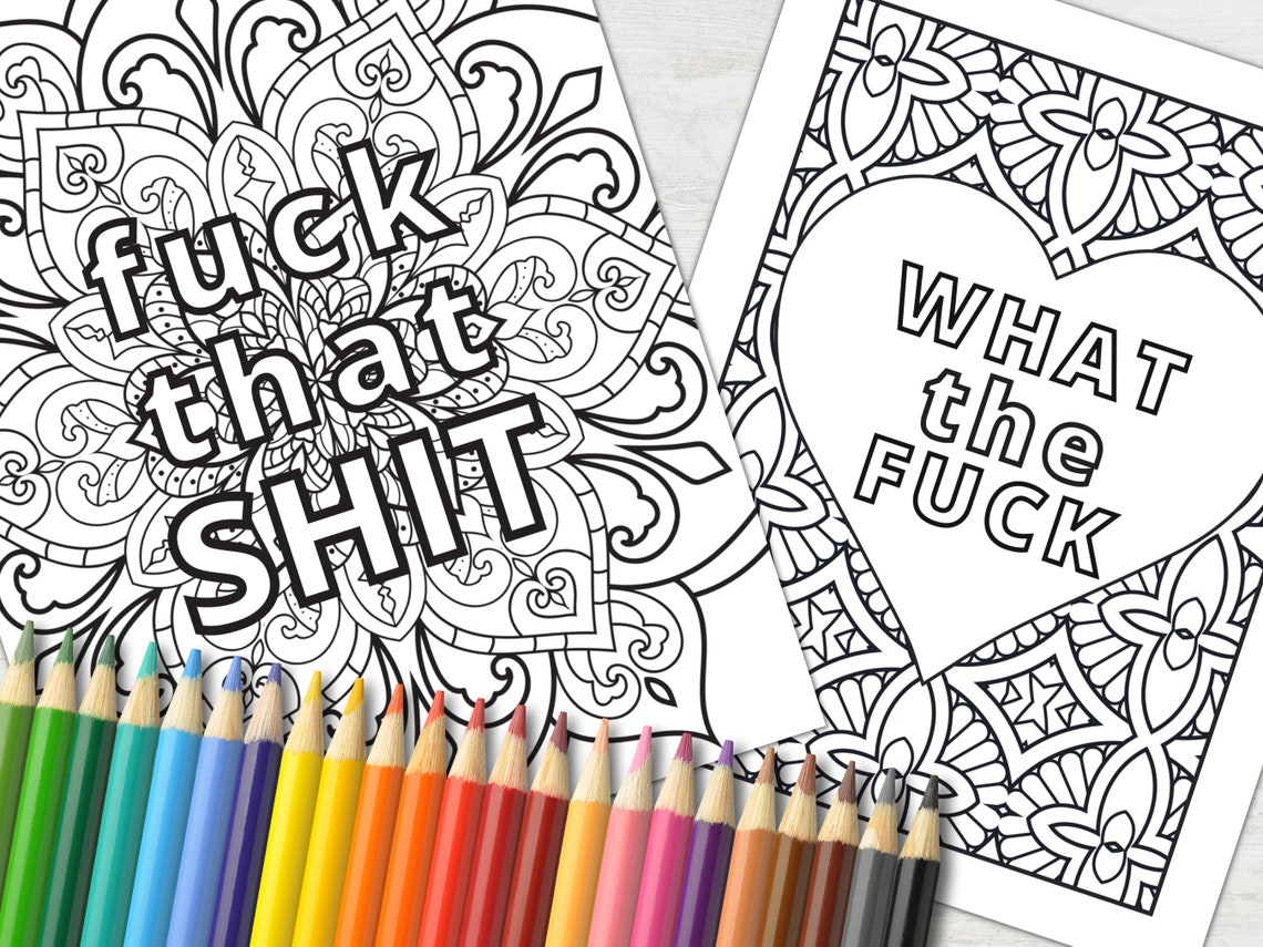 10 Adult Coloring Pages, Funny Rude Swear Words, Offensive Printable
