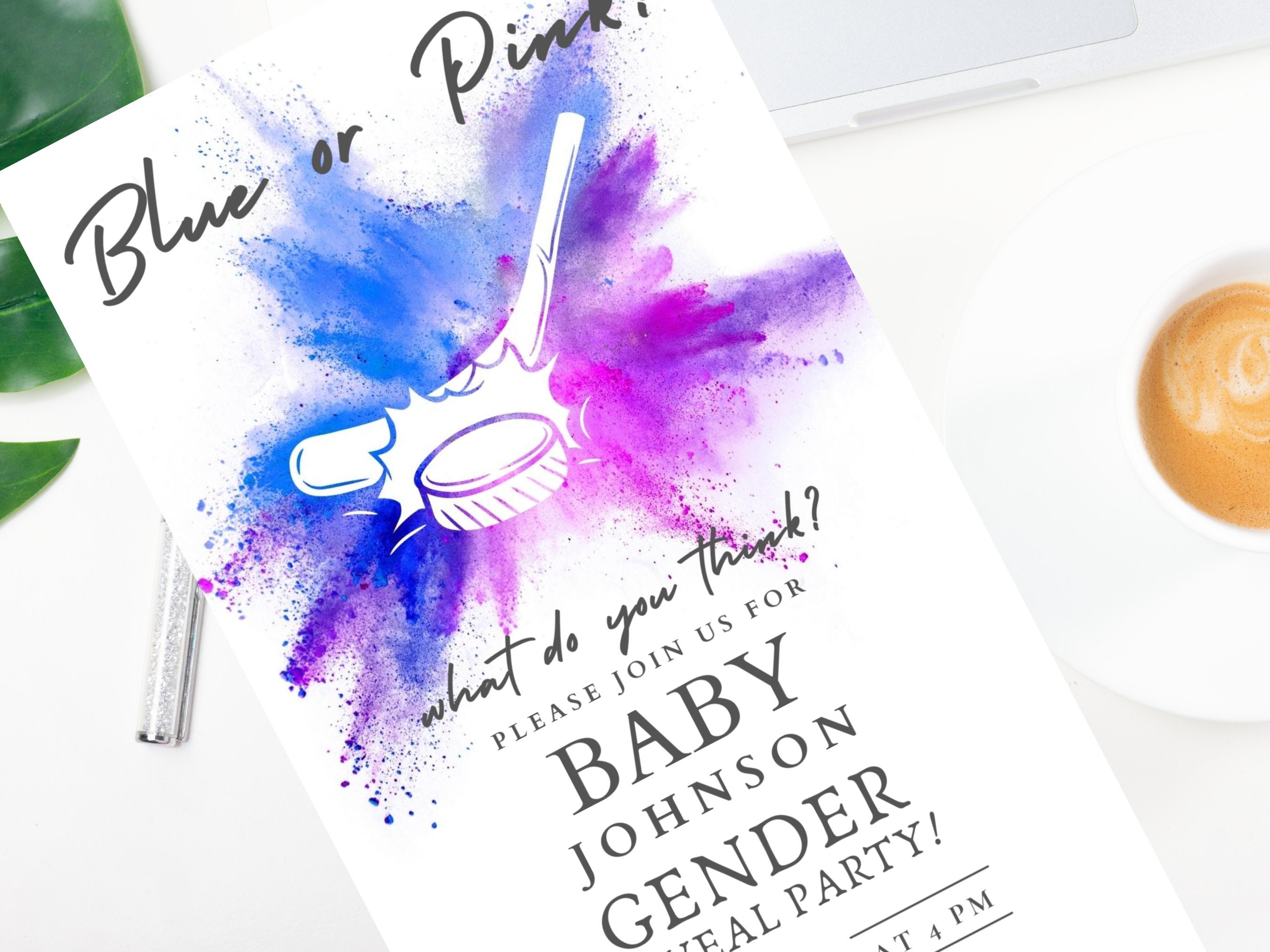 Ice Hockey Themed Gender Reveal Invitation Digital Download Etsy