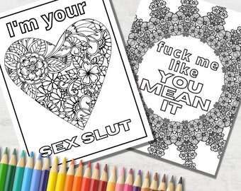 10 Naughty Adult Coloring Pages With Dirty Swear Words And Sexy Phrases, Stress Relieving Naughty Printable Colouring Book, Digital Download