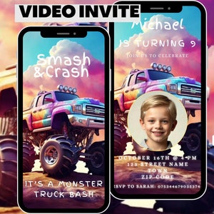 Animated Monster Truck Invitation Video, Digital Monster Truck Birthday Invitation Template, Instant Download