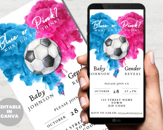 Gender Reveal Party Invitations Soccer Theme Soccer Baby Shower Soccer