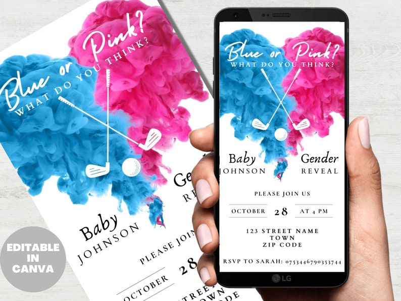 Golf Themed Gender Reveal Invitation Template, Digital Download Invite, Golf Game Evite, Sports