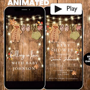 Animated Falling In Love Baby Shower Invitation, Fall Baby Shower Video Invite, Autumn Thanksgiving Baby Shower Digital Invitation Template