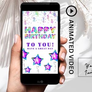 Tie Dye Balloons Happy Birthday E Card, Digital Animated Birthday e-card, Virtual Birthday Wishes Video, Instant Download