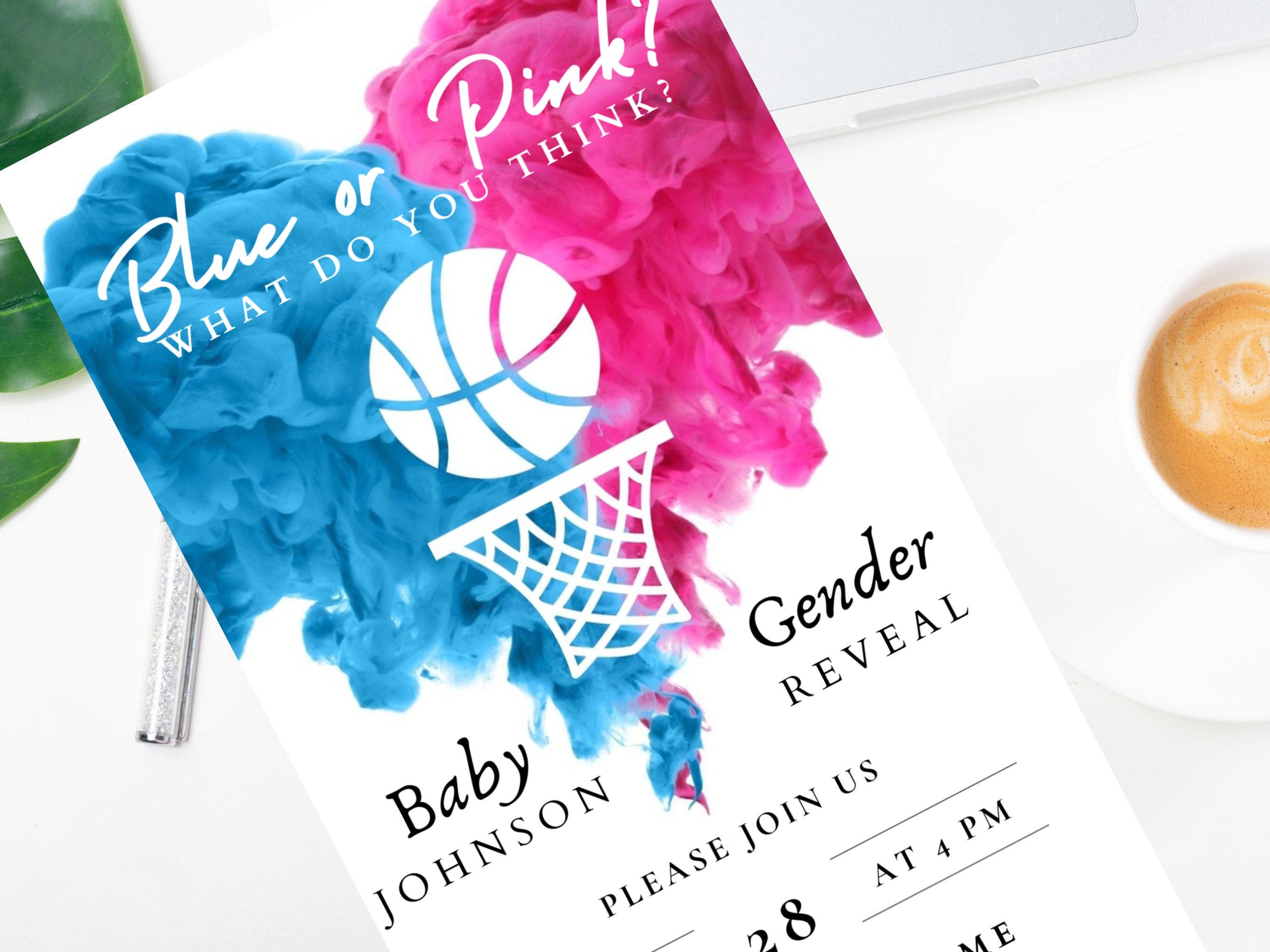 Basketball Themed Gender Reveal Invitation Template, Digital Download, Sports Gender Reveal
